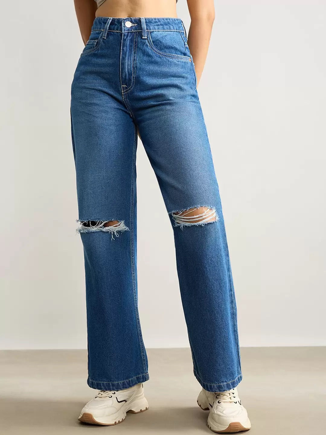 Only Highwaist Ripped wide leg denim